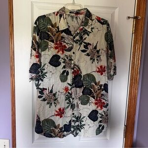 Jogal Short Sleeve White Hawaiian Shirt Casual Floral Men’s XL‎ EUC